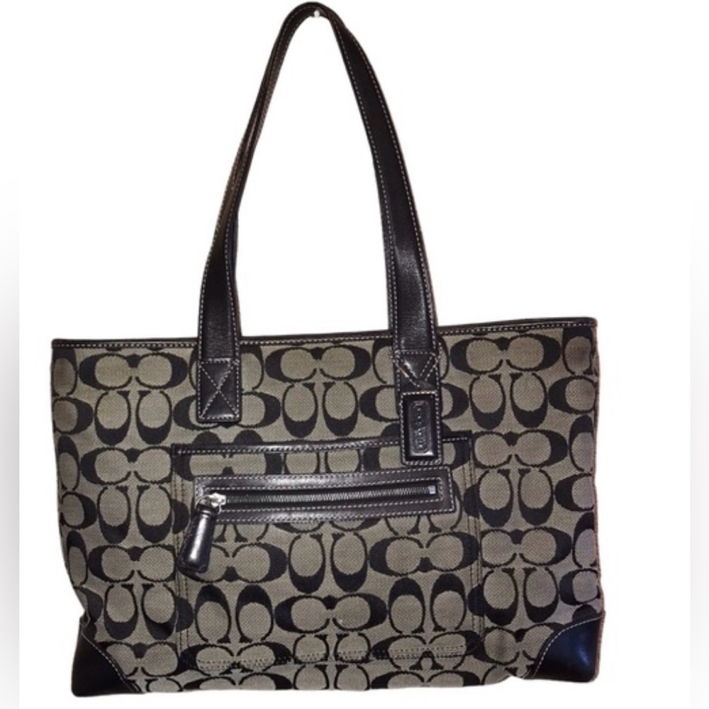 COACH #6082 BLACK LOGO CANVAS/LEATHER SHOULDER BAG